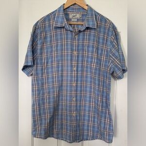 Grayers Clothiers Men’s Plaid Short Sleeve Shirt Blue Brown Cotton XL